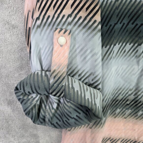 Womens Cato Grey & Pink Striped Blouse Roll-Tab Sleeve 100% Polyester Size XL - Picture 2 of 9